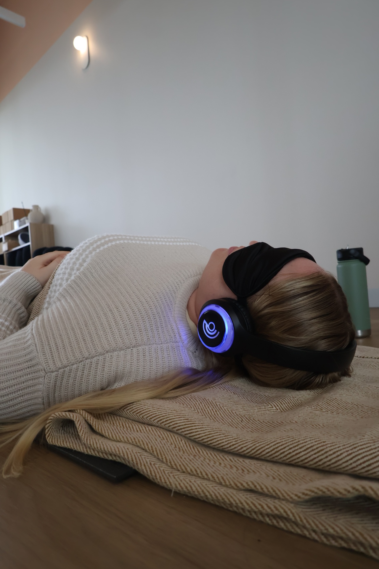 Participant resting with 9D immersive audio headphones