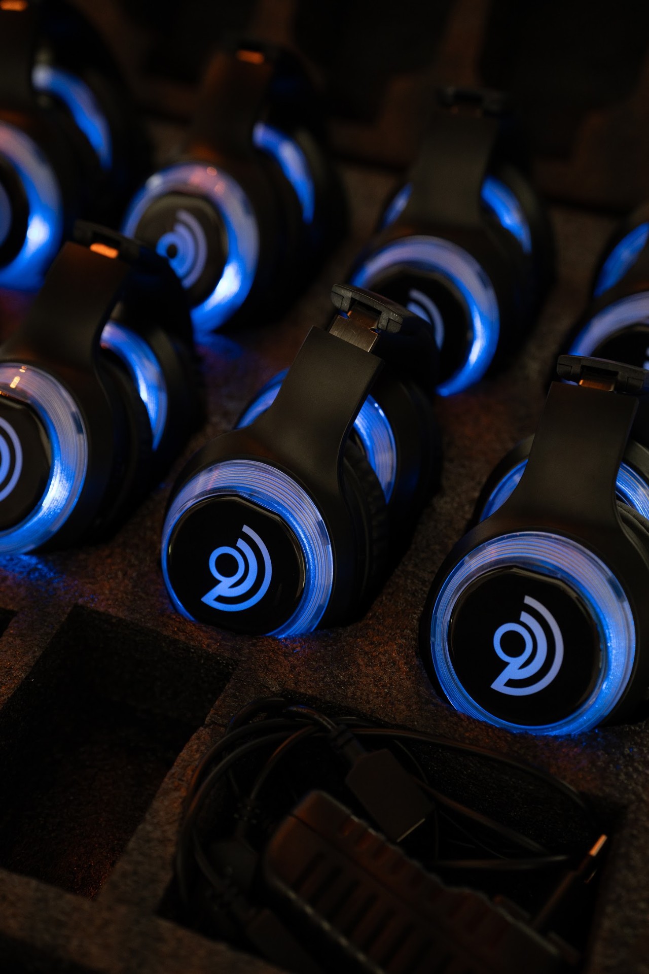 LED-lit 9D Breathwork headphones used in Breath Vortex sessions
